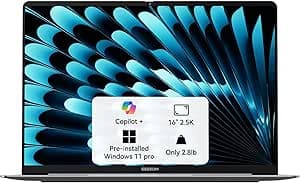 GEEKOM GeekBook X16 Pro 2.8 lbs Laptop, 16" 2.5K 16:10 Laptop Computer, Ultra 5 125H, 32GB LPDDR5x 7500MHz RAM 1TB SSD, Up to 17 Hour, USB4, Fingerprint, DTS:X Ultra Audio, Copilot, Windows 11 Pro