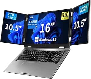 16" Triple Screen Laptop, Core i7-12700H (14 Cores, 4.7GHz), 32GB RAM, 2TB SSD, 16" FHD+ & Dual 10.5" Displays, Face Unlock, Fingerprint, Full-Function USB-C, RJ45, Win 11 Pro Workstation